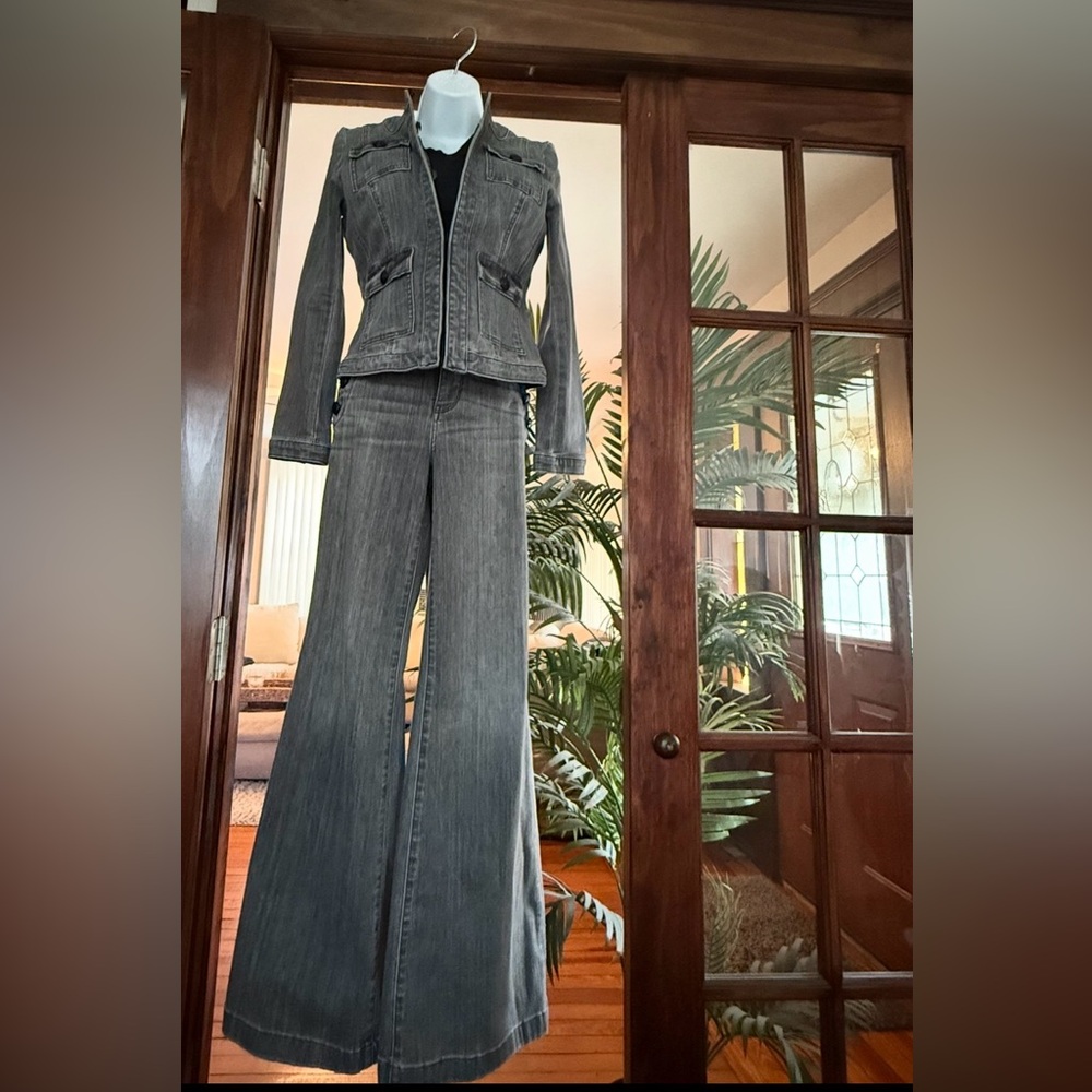 White House Black Market Gray Denim Jacket size 2 and Wide Leg Pants size 6 Set